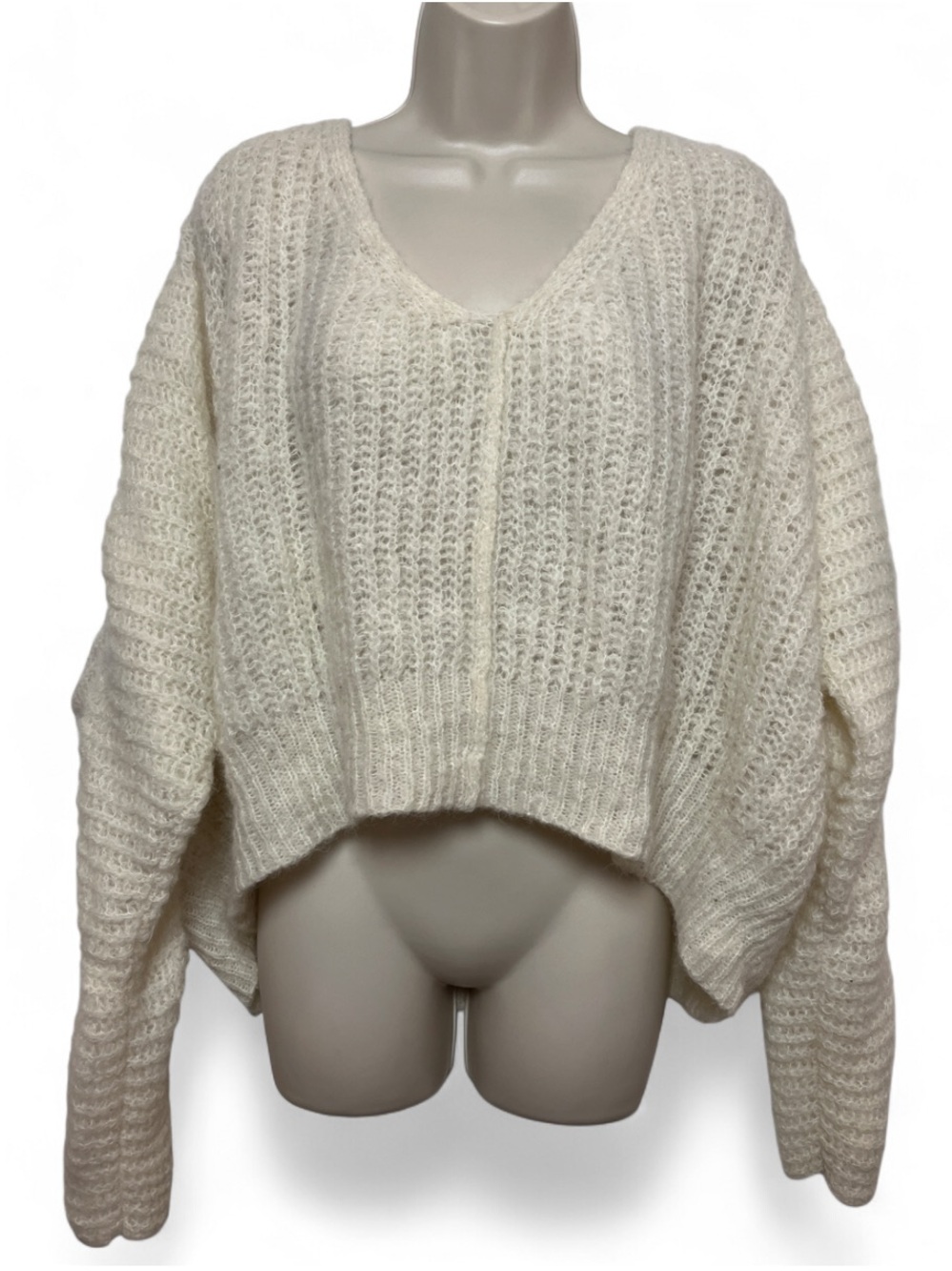Free People Sweater Alpaca Wool Cream Chunky Pullover Oversized Medium Boho